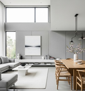 Residential interior design showcase with modern living room